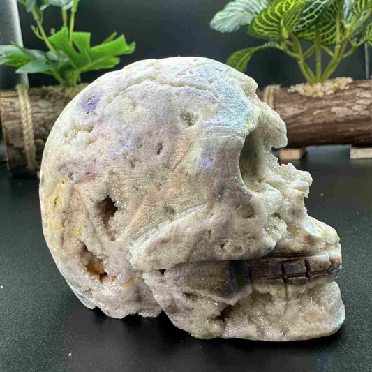 545g electroplate Natural sphalerite hand carved skull decor gem Healing