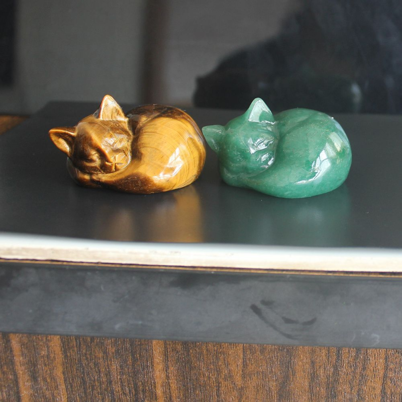 Carved crystal gemstone crystal sleeping cat figurine animal statue decor 2&apos;&apos;