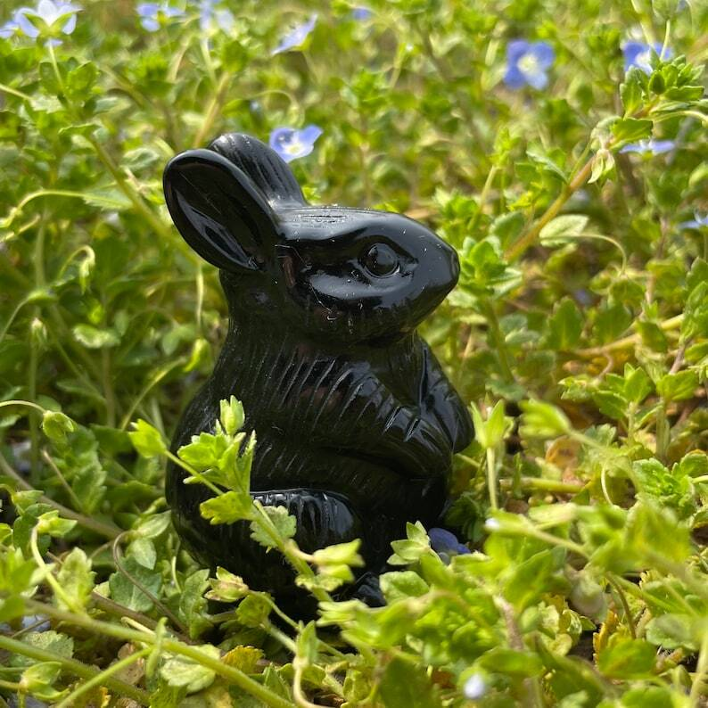 Natural Obsidian Rabbit Polishing Carved Crystal Animal Decoration Reiki Heal