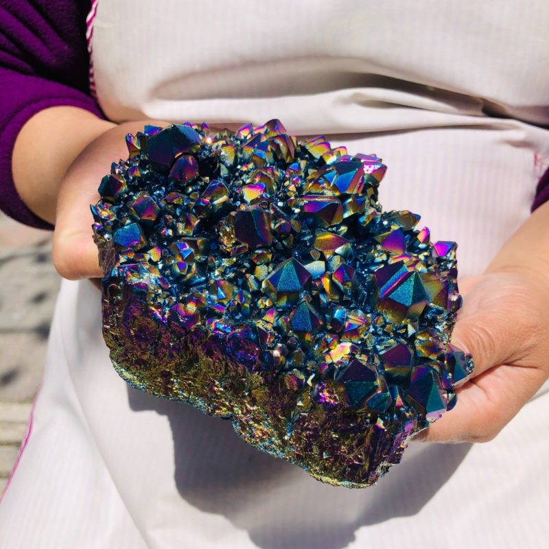 2.66LB Color Flame Aura Electroplate Quartz Crystal Specimen Healing point 475