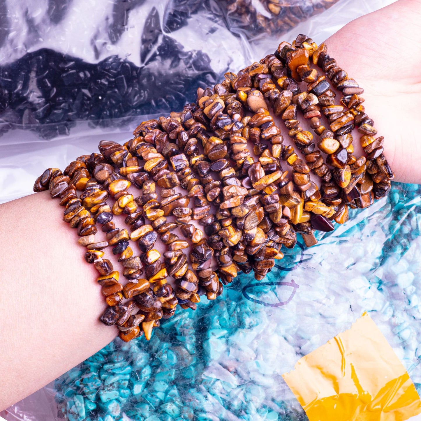 Natural Amethyst Pink Crystal Agate Gravel Bracelet Irregular Bracelet BohemianinsWind Elastic Bracelet