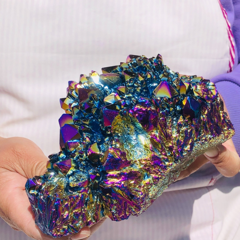 2.66LB Color Flame Aura Electroplate Quartz Crystal Specimen Healing point 462