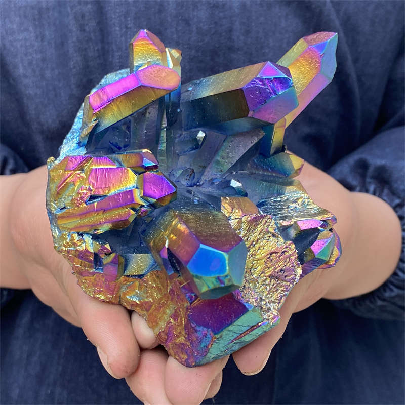 520g Electroplate Rainbow cluster quartz crystal mineral specimen reiki healing