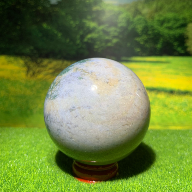 372GNatural Marine Jasper Quartz Ball Crystal Ball Mineral Specimen Restoration
