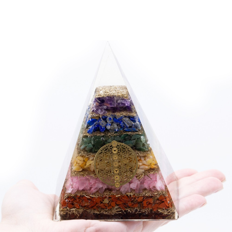Orgonite 7 Chakra Flower of Life Power Pyramid - Balance Chi Orgone Prana Reiki