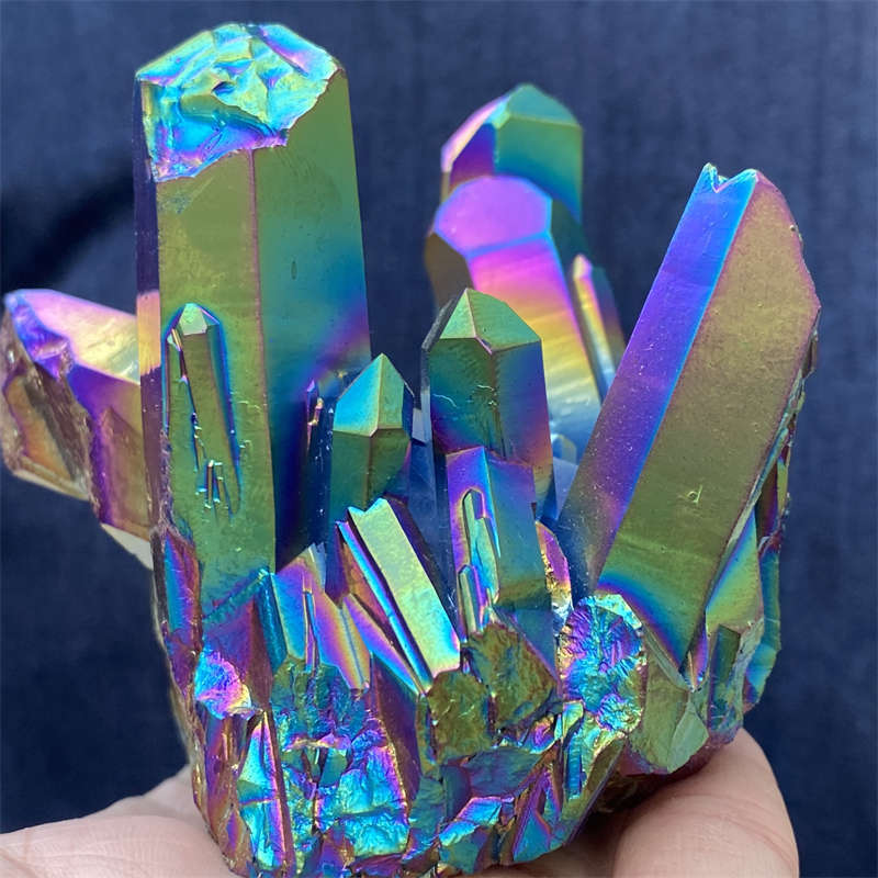 380g Electroplate Rainbow cluster quartz crystal mineral specimen reiki healing
