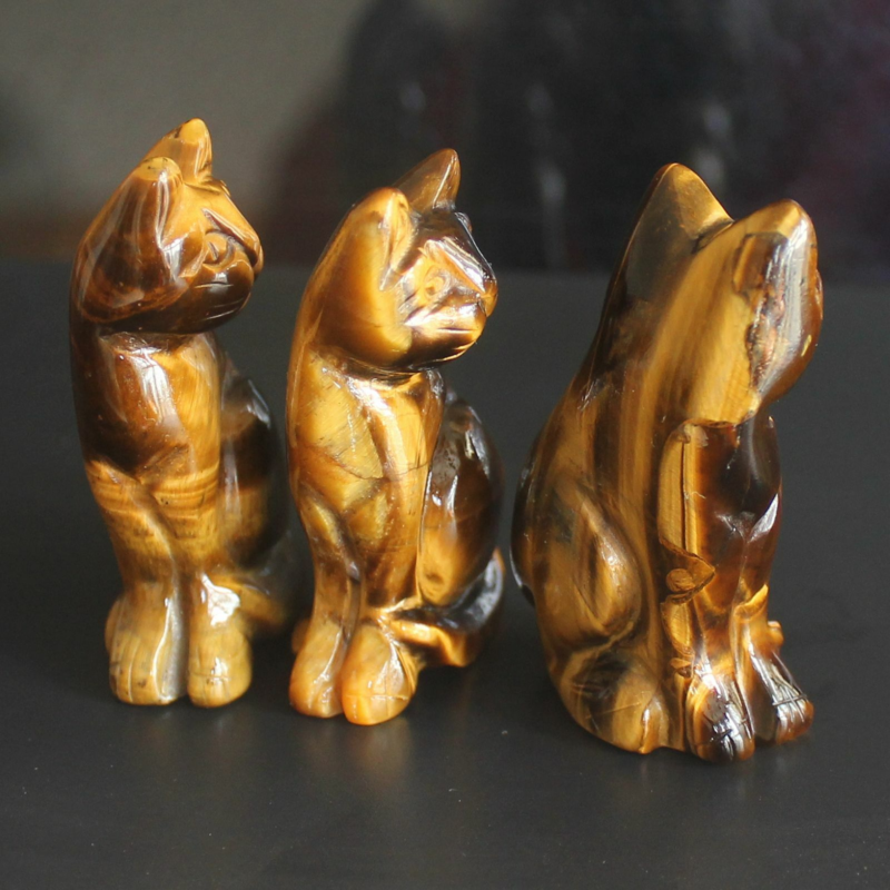 Carved mixed gemstone quartz crystal cat figurine animal carving home decor 2&apos;&apos;
