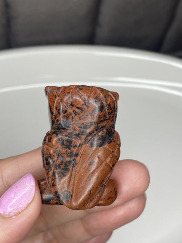 Mahogany Obsidian Owl Carving 3.7cm Natural Crystal Stone Cute Animal Red Black