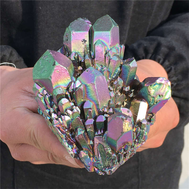 480g Electroplate Rainbow cluster quartz crystal mineral specimen reiki healing