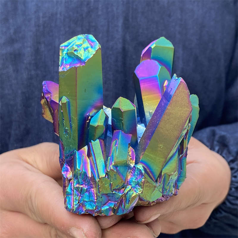 380g Electroplate Rainbow cluster quartz crystal mineral specimen reiki healing