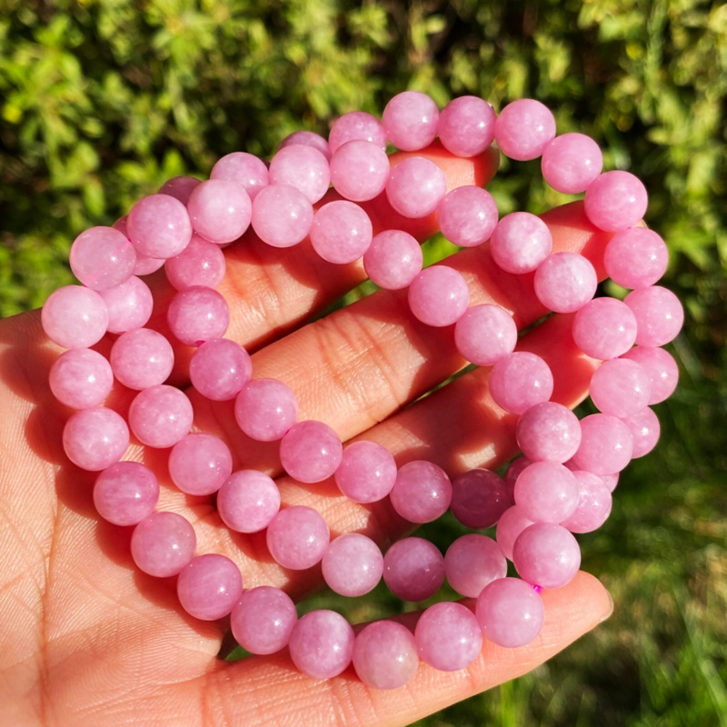8mm3Genuine Goods Natural Pink Rose Crystal Ball Bracelet