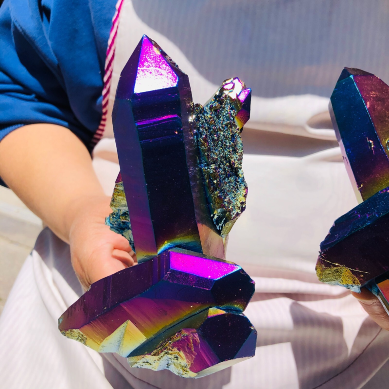 2pieces3.43LB Color Flame Electroplate Quartz Crystal Specimen Healing point 481