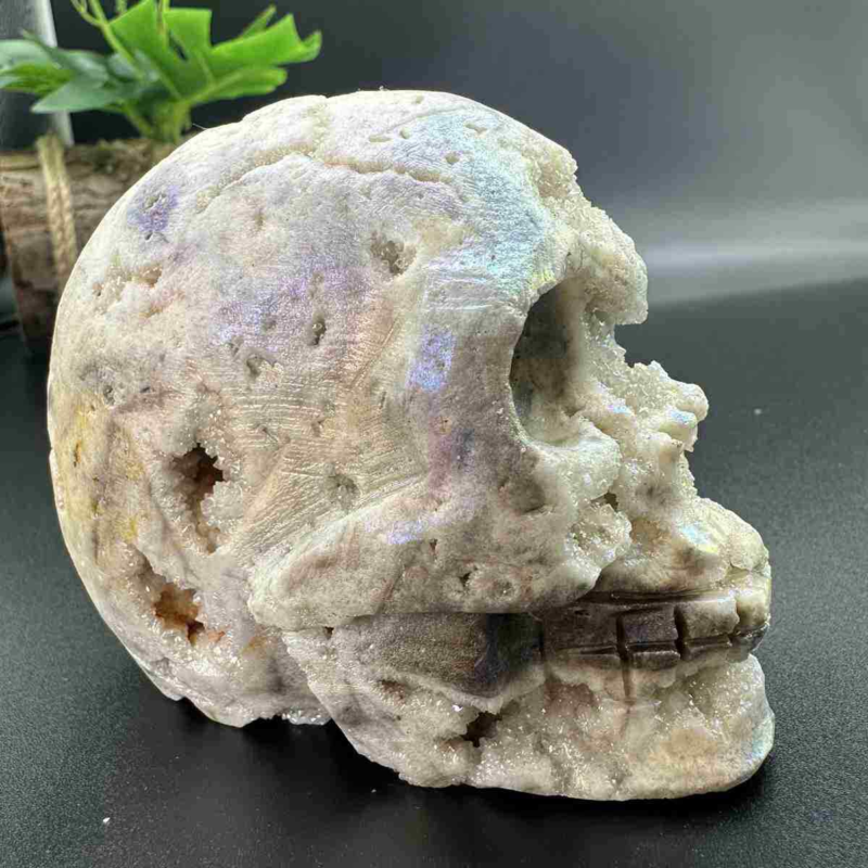 545g electroplate Natural sphalerite hand carved skull decor gem Healing