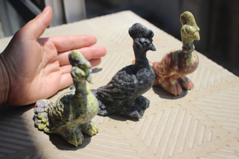 3pcs 12cm   Natural 3 kinds of materials carved  peacock