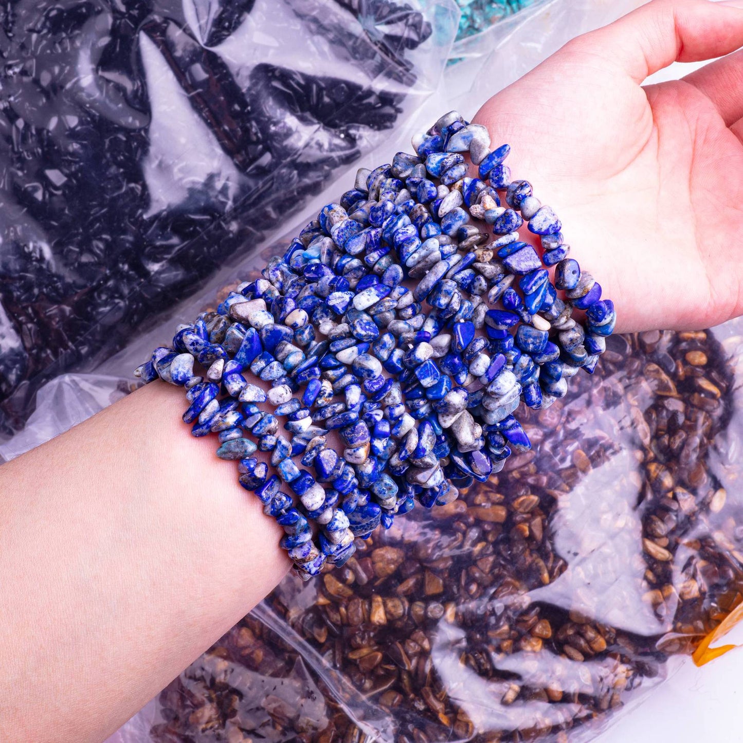 Natural Amethyst Pink Crystal Agate Gravel Bracelet Irregular Bracelet BohemianinsWind Elastic Bracelet