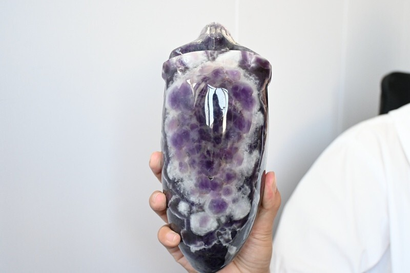 4.2LB Top Natural Dreamy Amethyst Quartz hand Carved Crystal Alien Skull reiki