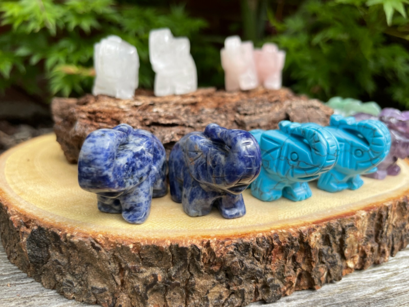 Elephant Hand Carved Gemstone Figurine | Crystal Elephant | Healing Animal