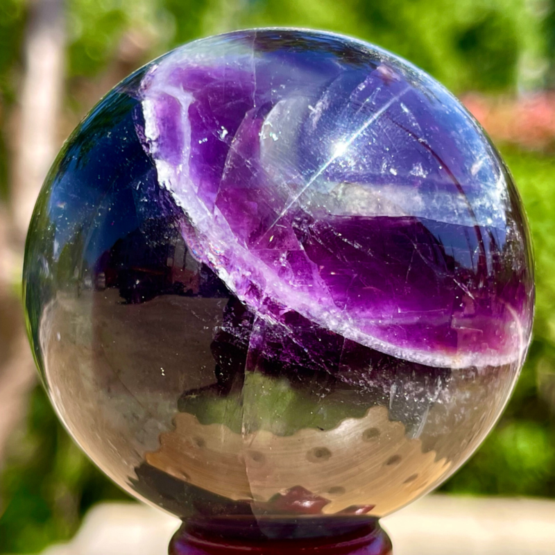 393G Rare natural snowflake feather fluorite crystal ball therapeutic ball