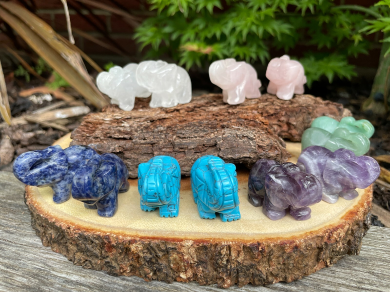 Elephant Hand Carved Gemstone Figurine | Crystal Elephant | Healing Animal