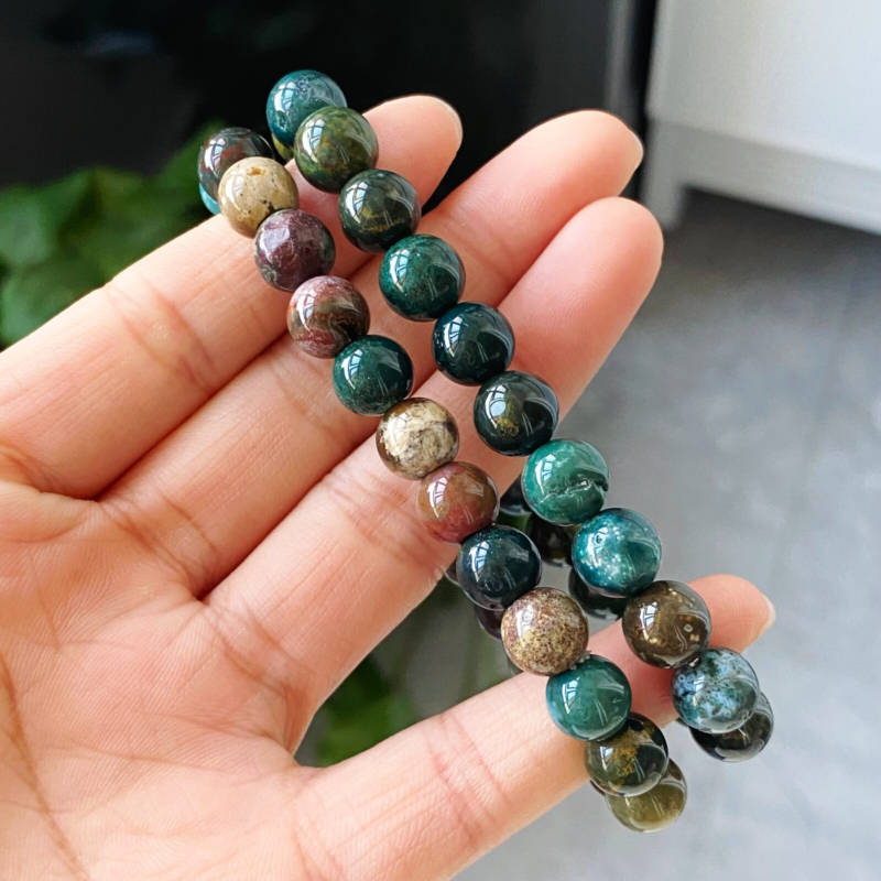 8/8.5mm 2pcs Natural Color Ocean Jade Gemstone Beads Bracelet