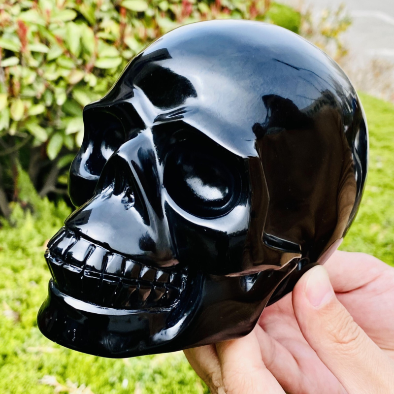 4.11LB Natural Obsidian gem skull Quartz Carved Crystal Skull Reiki Healing