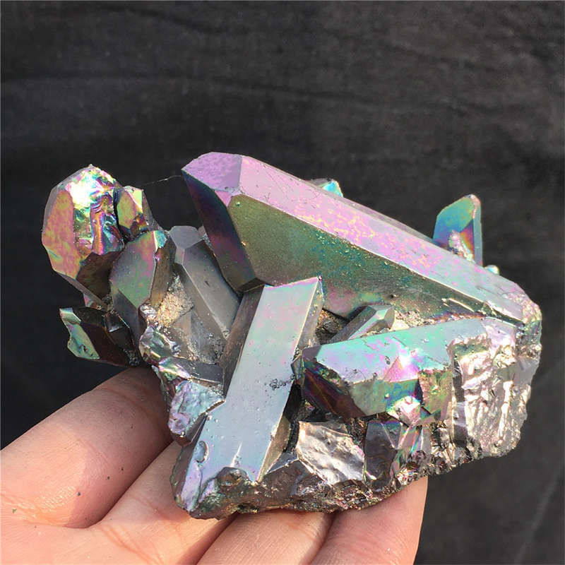 210g Electroplate Rainbow cluster quartz crystal mineral specimen reiki healing