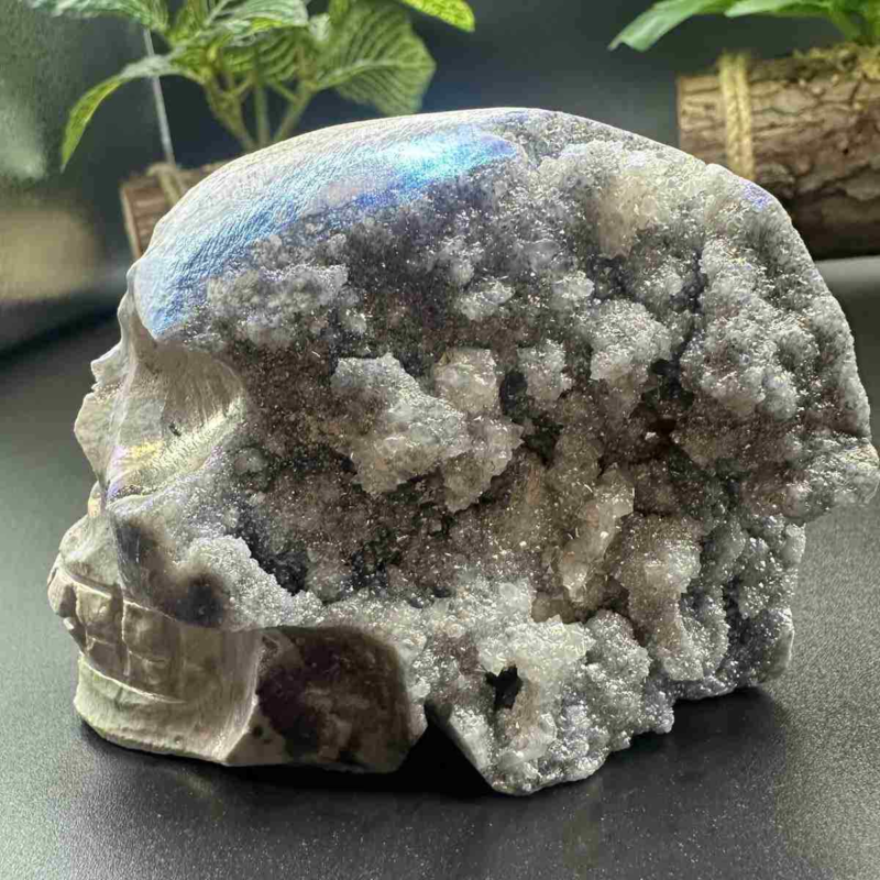 535g electroplate Natural sphalerite hand carved skull decor gem Healing