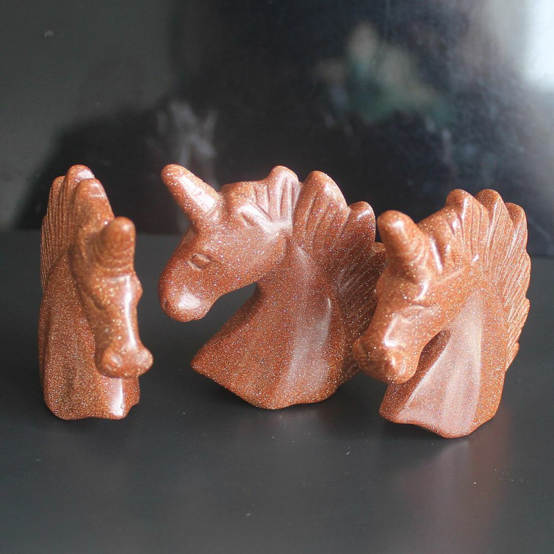 HLbshi Hand Carved Mixed Gemstone quartz crystal Unicorn animal Figurine Carving