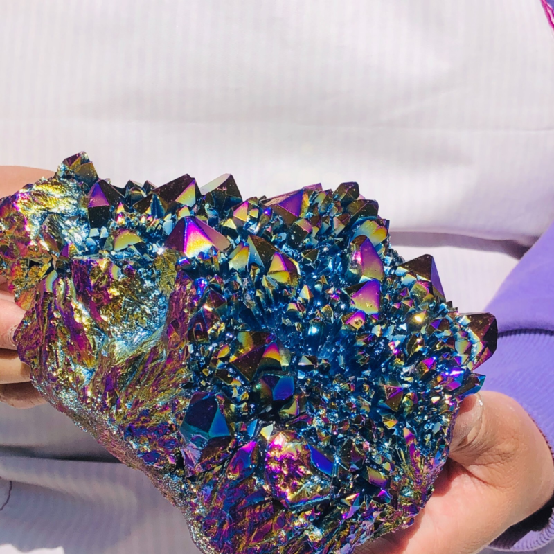 2.66LB Color Flame Aura Electroplate Quartz Crystal Specimen Healing point 462