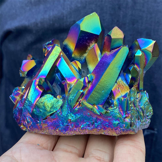 440g Electroplate Rainbow cluster quartz crystal mineral specimen reiki healing