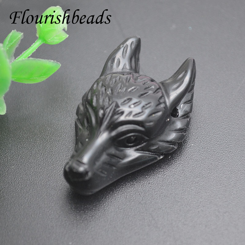 Multi Natural Stone Quartz Crystal Carved Wolf Head Animal Pendant DIY Necklace