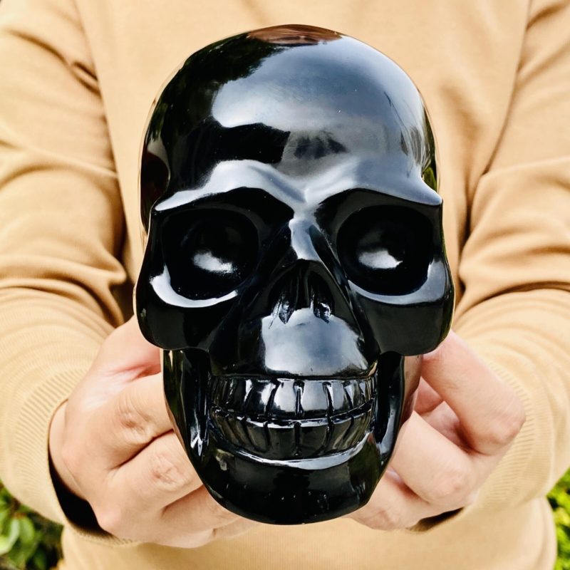 4.44LB Natural Obsidian gem skull Quartz Carved Crystal Skull Reiki Healing