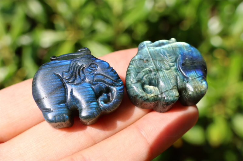 1.1" Carved Natural Labradorite elephant Reiki crystal skull Decor gift 1pc