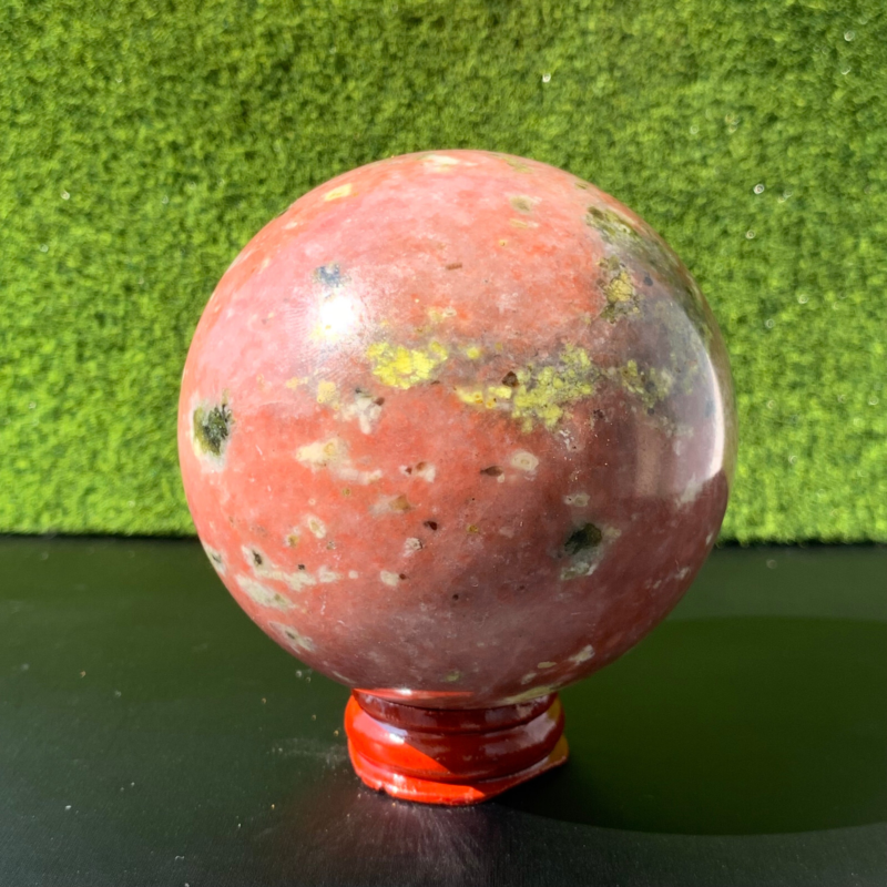512GNatural Peach Blossom Tourmaline Quartz Ball Crystal Ball Reiki Repair