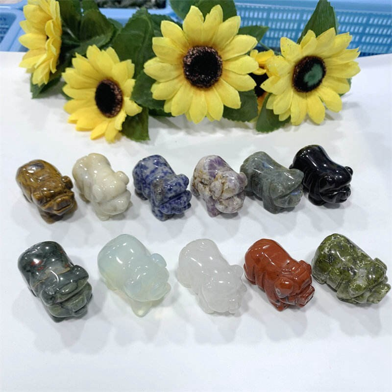 Natural Quartz Crystal Skull Carved Pig Healing Stone Wild Boar Piggy Animal Gem