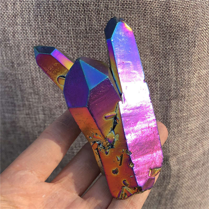 210g Electroplate Rainbow cluster quartz crystal mineral specimen reiki healing