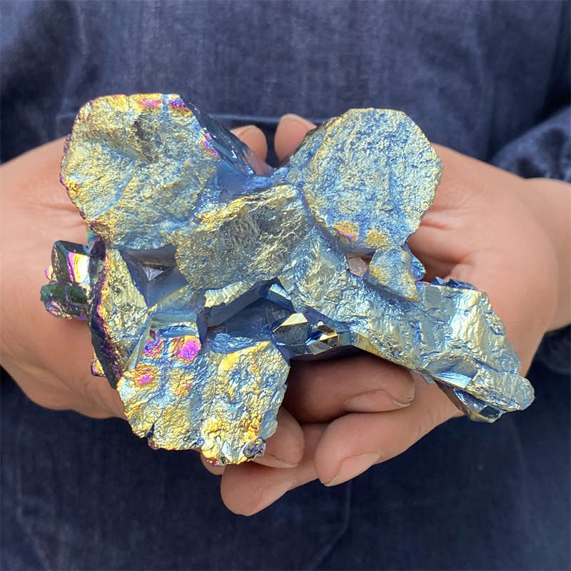 380g Electroplate Rainbow cluster quartz crystal mineral specimen reiki healing