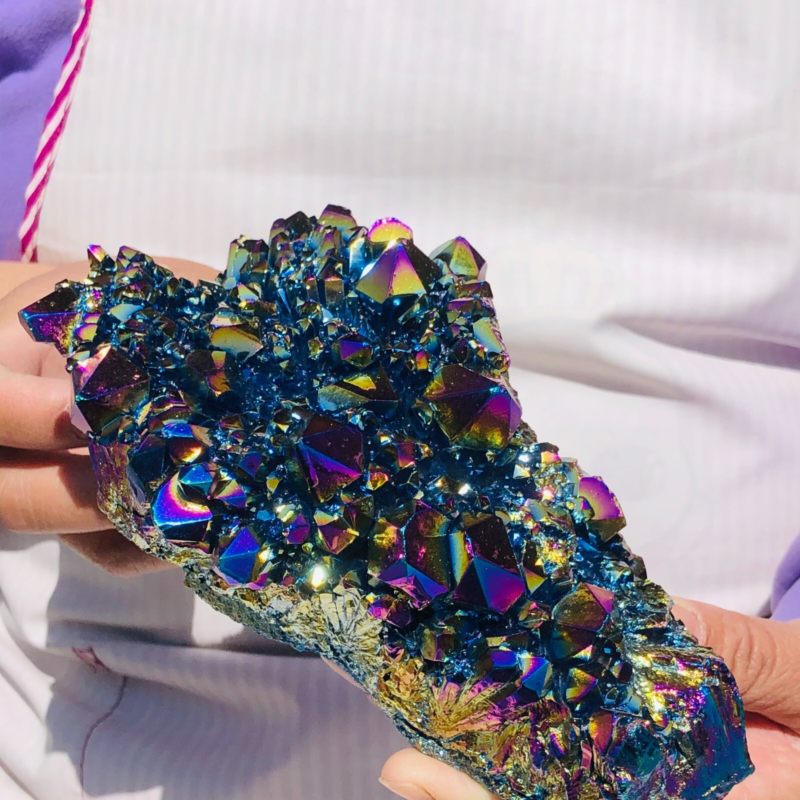 2.66LB Color Flame Aura Electroplate Quartz Crystal Specimen Healing point 462