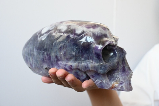4.2LB Top Natural Dreamy Amethyst Quartz hand Carved Crystal Alien Skull reiki