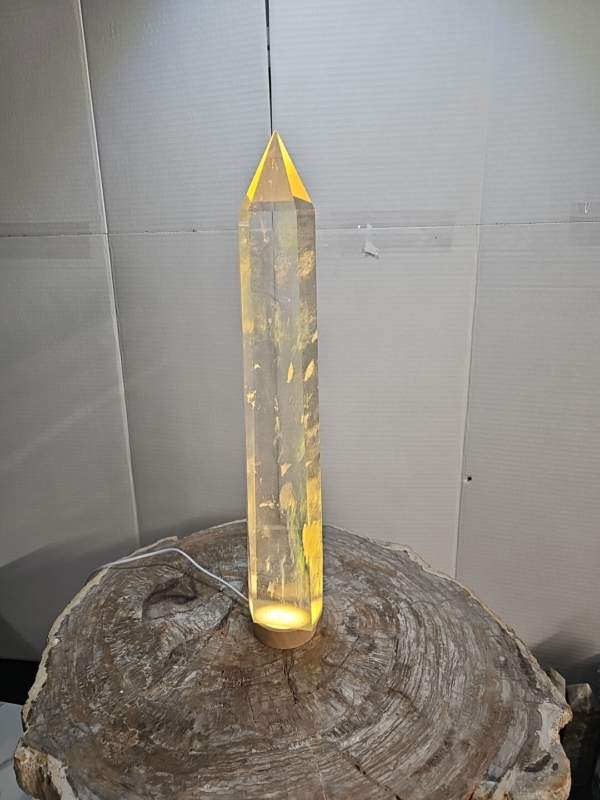 5.3lb Clear Yellow  Smelt  Melting  Quartz  Crystal Point Tower Polished W/Led