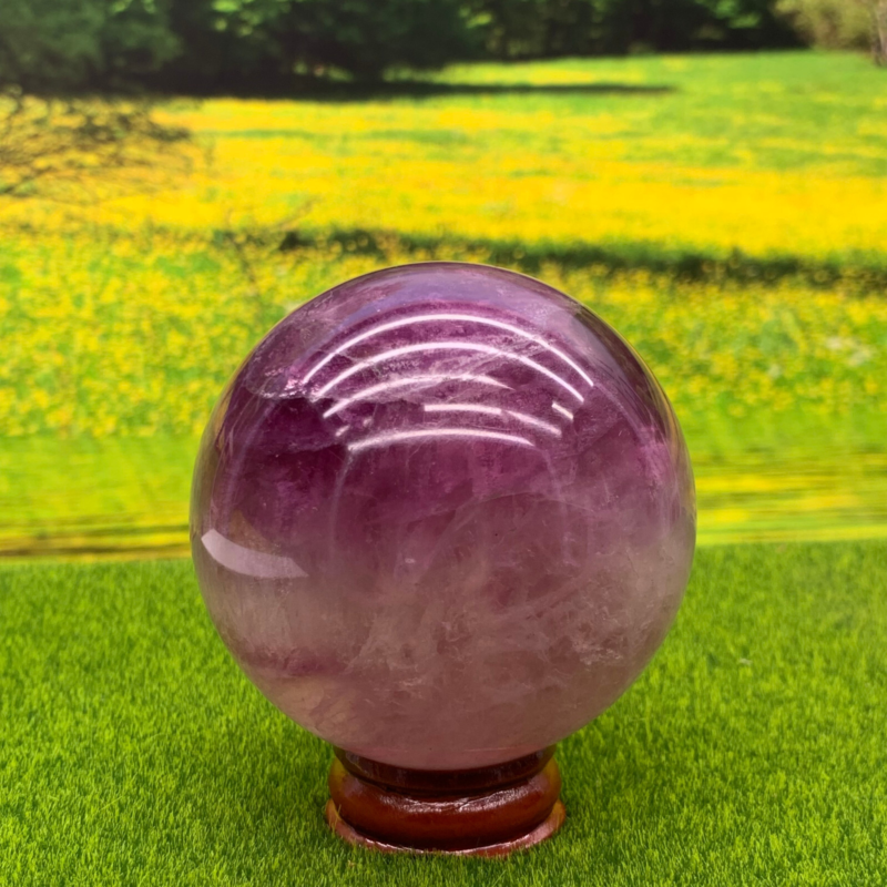 395G Natural Fluorite ball Colorful Quartz Crystal Gemstone Healing + Stand