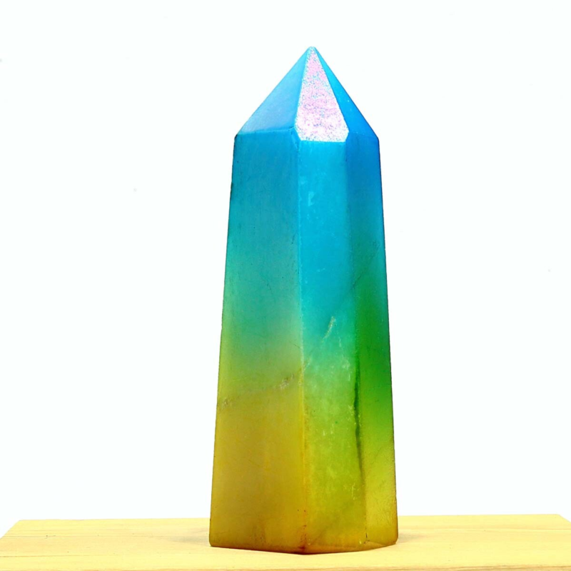 298g Electroplated Natural Crystal Quartz Tower Crystal Point rainbow Healing