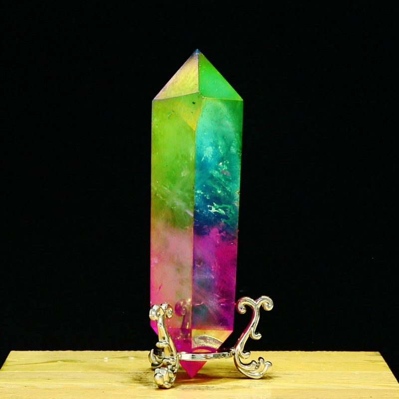 233g Natural Crystal Electroplated Rainbow Quartz Tower Double Wand Point Reiki