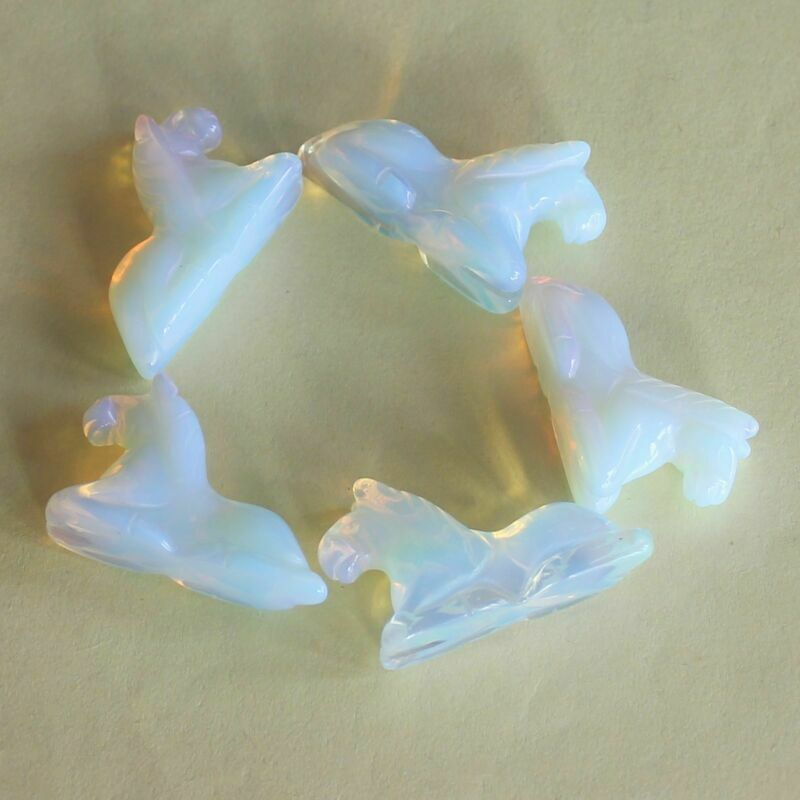 5pc Carved gemstone crystal opalite black obsidian horse figurine animal carving