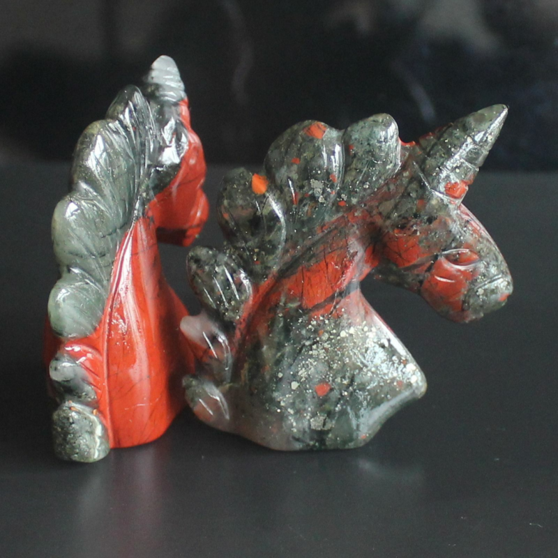 HLbshi Hand Carved Mixed Gemstone quartz crystal Unicorn animal Figurine Carving