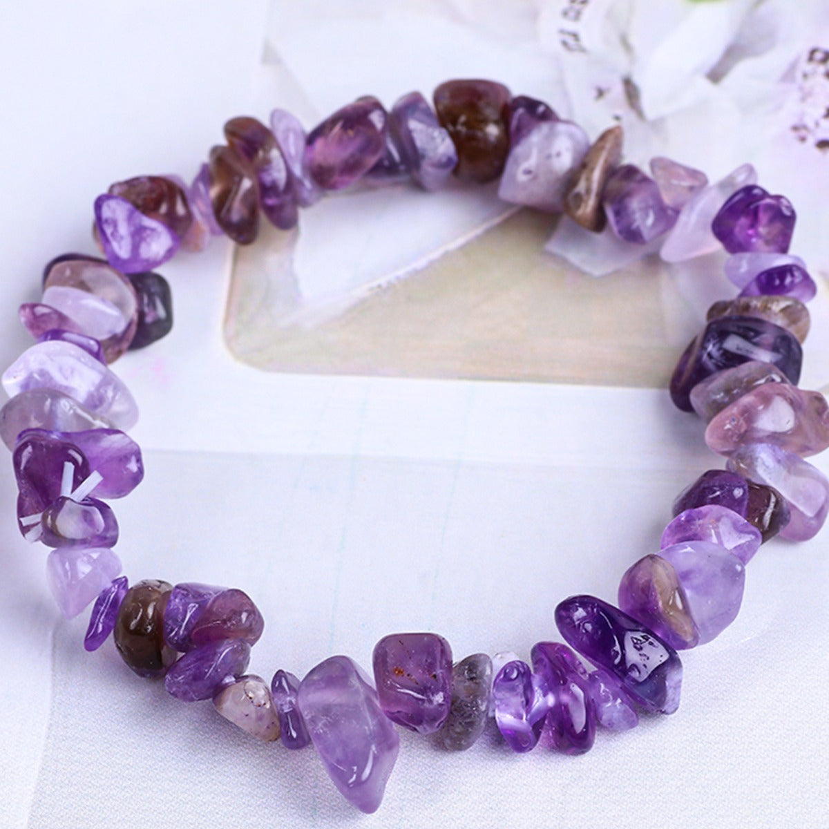 Natural Amethyst Pink Crystal Agate Gravel Bracelet Irregular Bracelet BohemianinsWind Elastic Bracelet