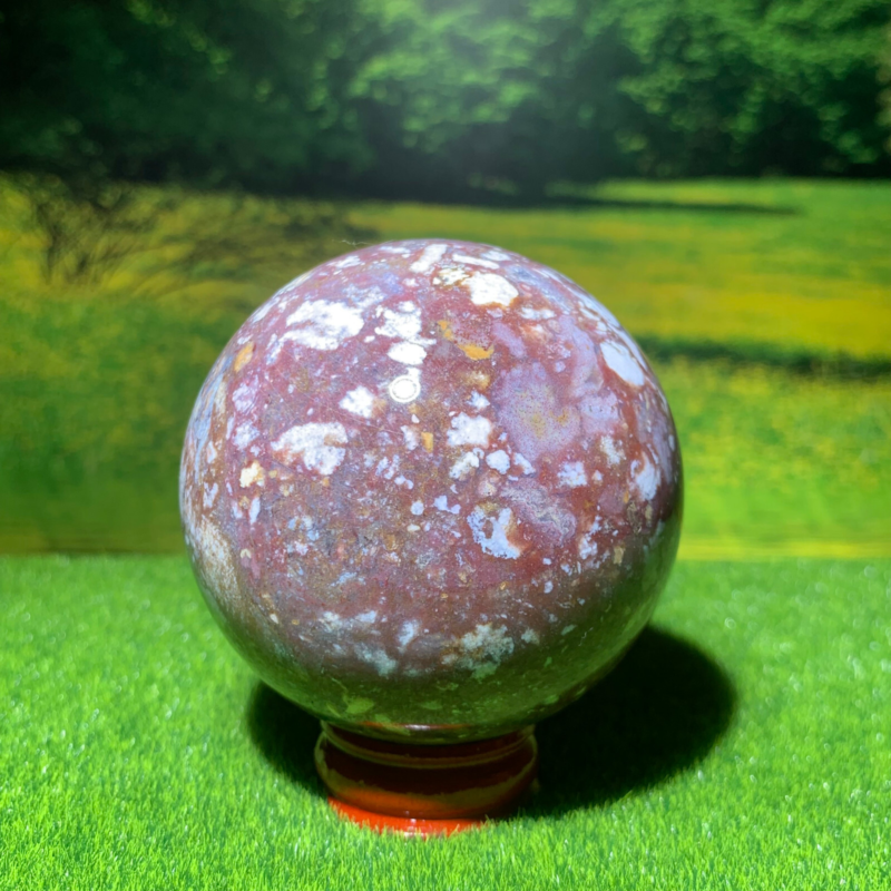 348G Natural Ocean Jasper Quartz Ball Crystal Sphere Mineral Specimen Healing