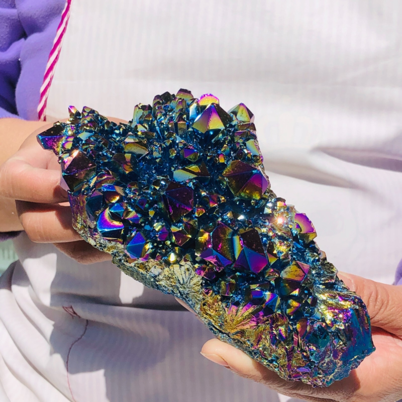 2.66LB Color Flame Aura Electroplate Quartz Crystal Specimen Healing point 462