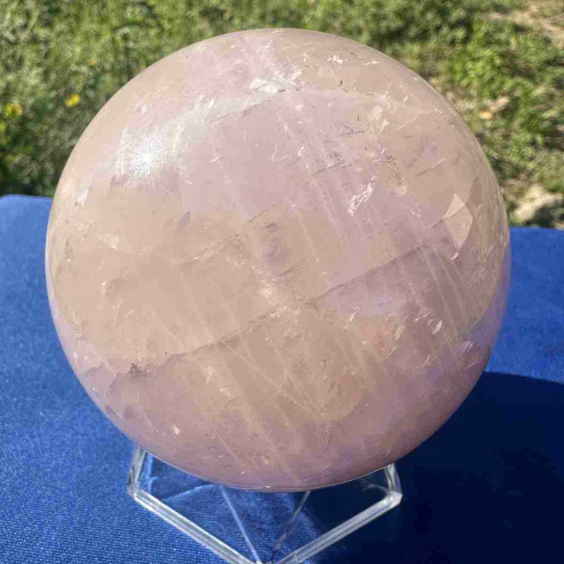 825g electroplate Natural pink rose Quartz Ball Crystal Sphere Healing decor
