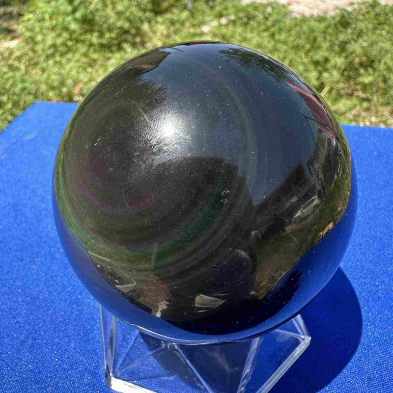 520g natural rainbow obsidian sphere cat&apos;s eye quartz crystal ball healing